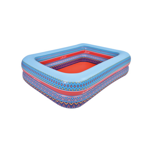 Inflatable Rectangular Bohemian Print Swimming Pool - 79" - Blue and Orange - IMAGE 1