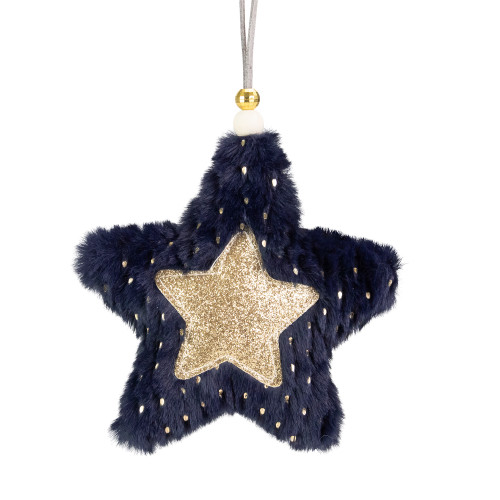 5.5" Blue and Gold Plush Star Christmas Ornament - IMAGE 1