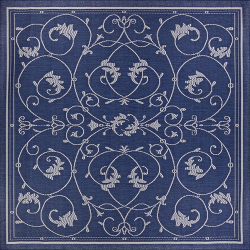 7.5' Indigo and Ivory Square Polypropylene Area Throw Rug - IMAGE 1