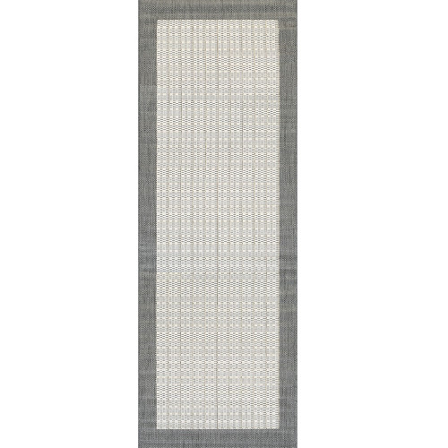 2.25' x 11.75' Flatwoven Checkered Rectangular Area Throw Rug Runner - Gray and White - IMAGE 1