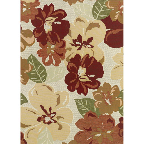 4' x 5.8' Red and Beige Floral Rectangular Outdoor Area Throw Rug - IMAGE 1