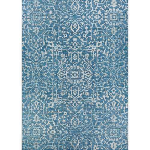 8.5' x 13' Ocean Blue and Ivory Floral Rectangular Outdoor Area Throw Rug - IMAGE 1