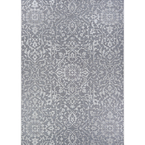 3.75' x 5.4' Gray and Ivory Geometric Rectangular Outdoor Area Throw Rug - IMAGE 1
