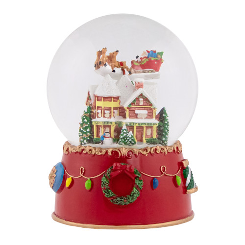 Santa and Reindeer Christmas Night Musical Snow Globe - 7" - IMAGE 1