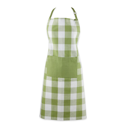 Farmhouse Buffalo Check Adjustable Kitchen Apron - 32" - Olive Green and White - IMAGE 1