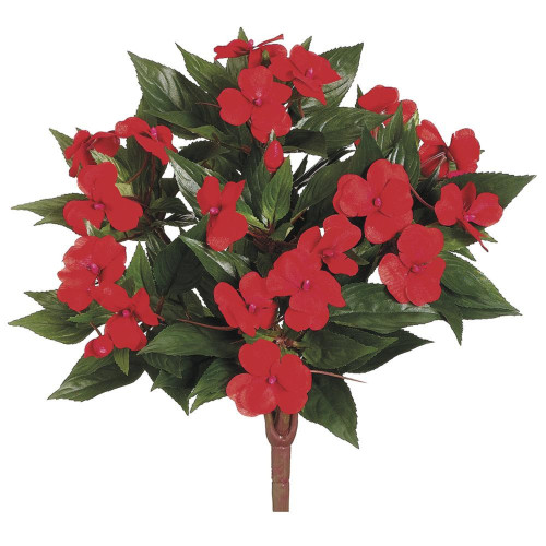 New Guinea Impatiens Artificial Floral Bush Spray - 13.75" - Tomato Red - IMAGE 1