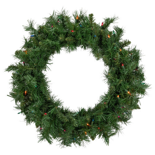 Pre-lit Chatham Pine Artificial Christmas Wreath, 24-Inch, Multi-Color Lights - IMAGE 1