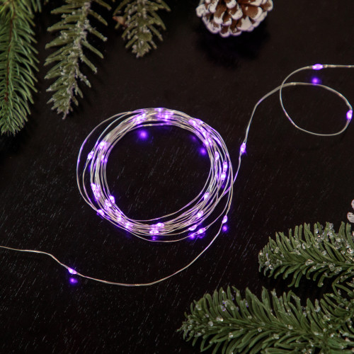 Micro Fairy Christmas Lights - Purple LED - 16' Copper Wire - 50ct - IMAGE 1