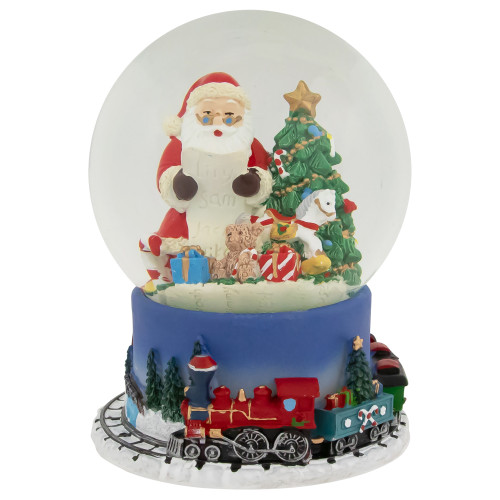Christmas Train Around Santa Delivering Gifts Musical Water Globe - 6.5" - IMAGE 1