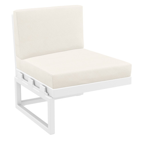 30" White Outdoor Patio Extension Lounge Chair with Natural Sunbrella Cushion - IMAGE 1