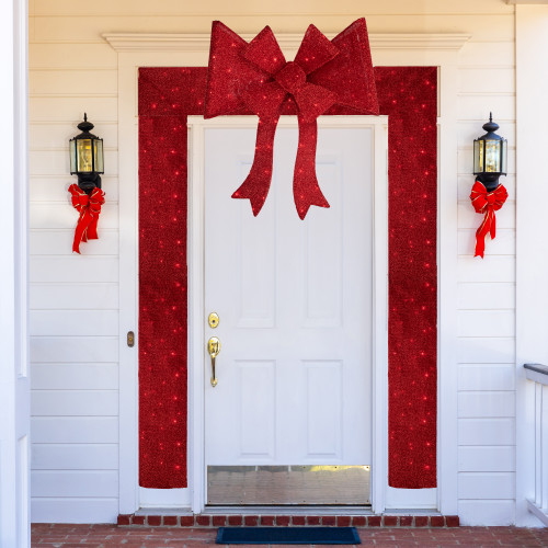 8' Red LED Lighted Christmas Doorway Arch Decoration with Bow - IMAGE 1