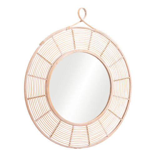36.5" Solid Orange Boho Pattern Framed Round Wall Mirror - IMAGE 1