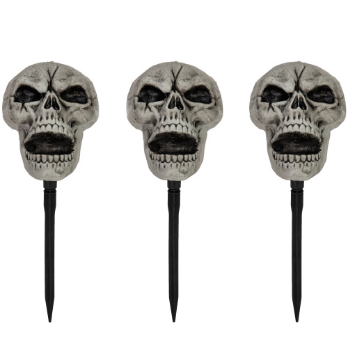 Set of 3 Skull Stakes Outdoor Yard Halloween Decorations - IMAGE 1