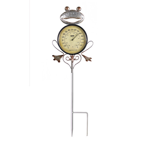41.75" Iron Frog Garden Stake Thermometer - IMAGE 1