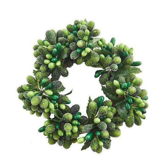 4.5" Frosted Green Holly and Berries Christmas Votive Candle Ring - IMAGE 1