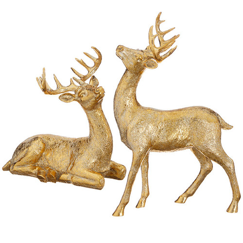 Set of 2 Gold Tone Reindeer Christmas Figures 13.5" - IMAGE 1