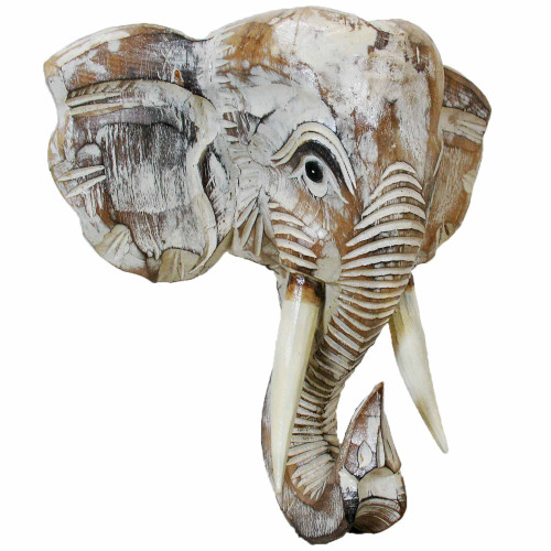 14" Rustic White and Ivory Handcrafted Unique Elephant Mask Decor - IMAGE 1