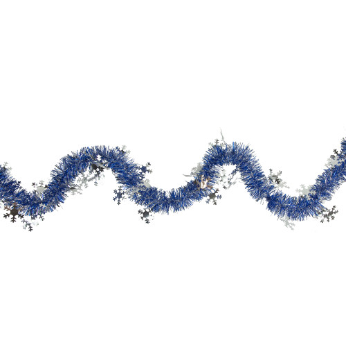 Commercial Christmas Tinsel Snowflake Garland - 50' x 2" - Royal Blue and Silver - Unlit - IMAGE 1