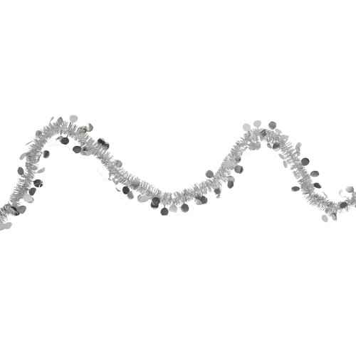 Tinsel and Polka Dot Commercial Christmas Garland - 50' x 1.5" - Silver - Unlit - IMAGE 1
