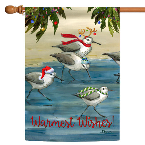 Christmas "Warmest Wishes" Silly Sandpiper Outdoor House Flag 40" x 28" - IMAGE 1
