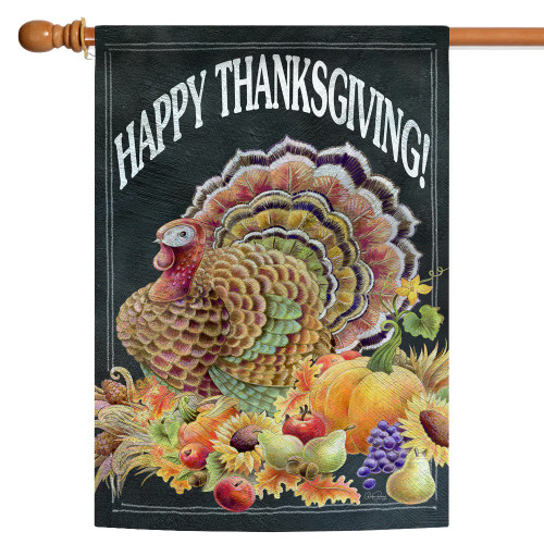 Turkey "Happy Thanksgiving" Outdoor House Flag 40" x 28" - IMAGE 1