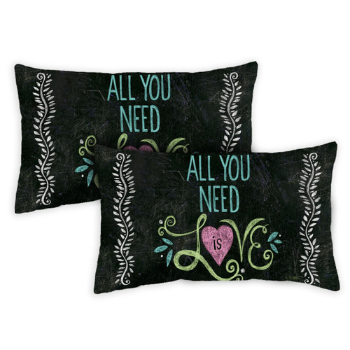Set of 2 "All You Need is Love" Chalkboard Outdoor Patio Throw Pillow Covers 19" - IMAGE 1