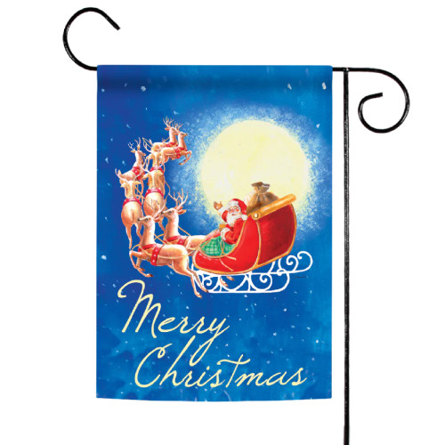 "Merry Christmas" Moonlight Santa Outdoor Garden Flag 18" x 12.5" - IMAGE 1