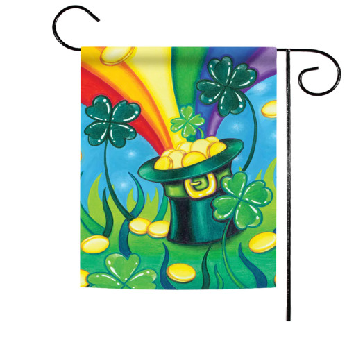 Coin-Filled Leprechaun's Hat with Rainbow Outdoor Garden Flag - 18" x 12.5" - IMAGE 1