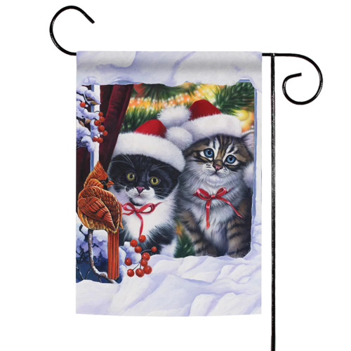 Kittens in Window Christmas Outdoor Garden Flag 18" x 12.5" - IMAGE 1