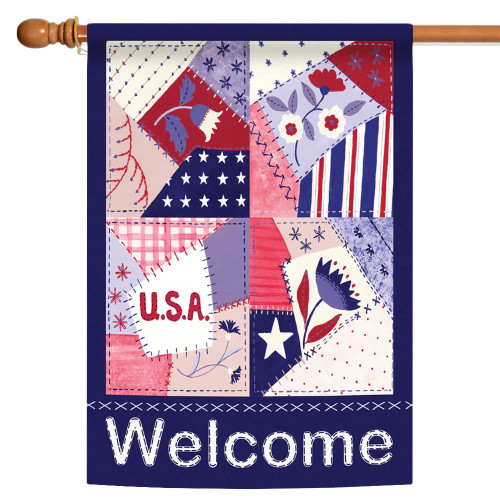 Quilted USA Patches "Welcome" Patriotic Outdoor Flag - 40" x 28" - IMAGE 1