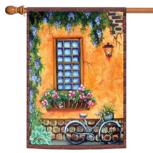 Rustic Townhouse Window Outdoor House Flag 40" x 28" - IMAGE 1
