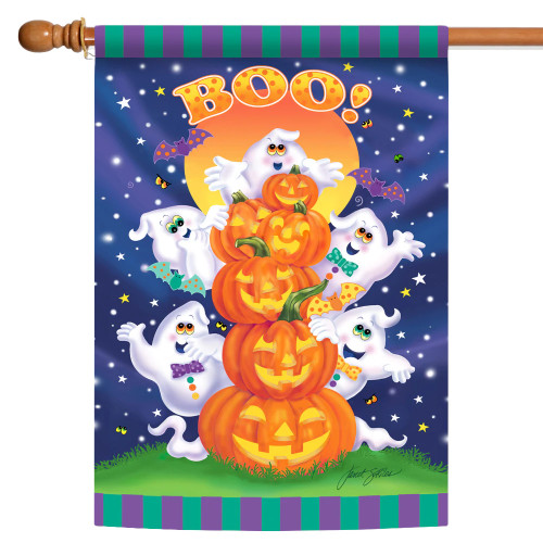 Jack-O-Lantern Pumpkin Boo Halloween Outdoor House Flag 40" x 28" - IMAGE 1