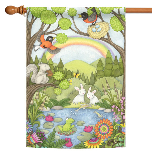 Robins And Pond Critters Outdoor House Flag 40" x 28" - IMAGE 1