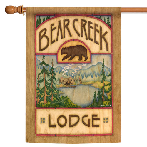 Welcome to Bear Creek Lodge Brown and Green Rectangular House Flag 28" x 40" - IMAGE 1