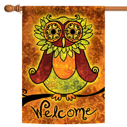 Forest Owl "Welcome" Fall Harvest Outdoor Flag - 28" x 40" - IMAGE 1