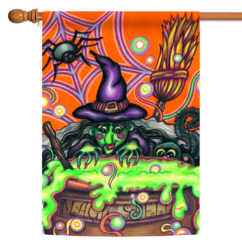 Halloween Magic Spell Orange and Green Rectangular House Flag 28" x 40" - IMAGE 1