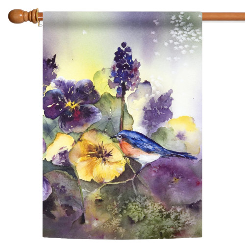 Bluebird Pansies Outdoor House Flag 40" x 28" - IMAGE 1