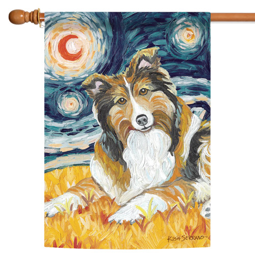 Van Growl Shetland Sheepdog Starry Night Outdoor House Flag 40" x 28" - IMAGE 1