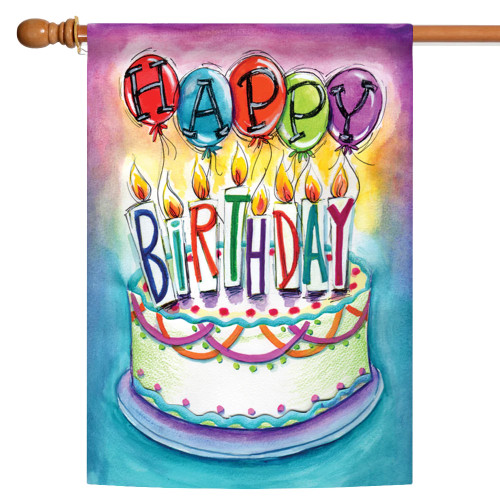 Giant Cake and Balloons "Happy Birthday" Outdoor Flag - 40" x 28" - IMAGE 1