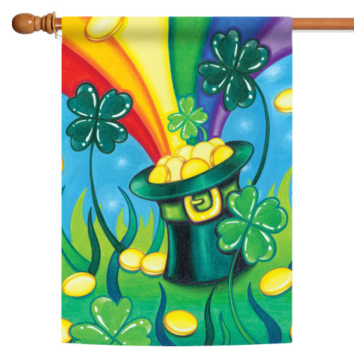 Shamrock Rainbow Pot Gold St Patrick's Day Outdoor House Flag 40" x 28" - IMAGE 1