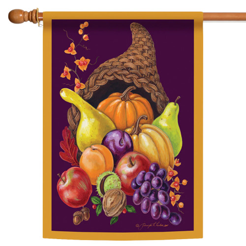 Cornucopia Fall Harvest Fade-Resistant Outdoor Flag - 40" x 28" - IMAGE 1
