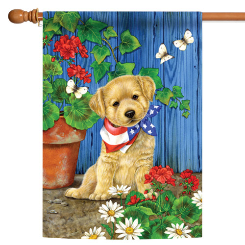 Patriotic Puppy Rectangular Outdoor House Flag 40" x 28" - IMAGE 1