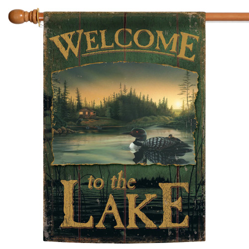 Loon 'Welcome to the Lake' Outdoor House Flag 40" x 28" - IMAGE 1