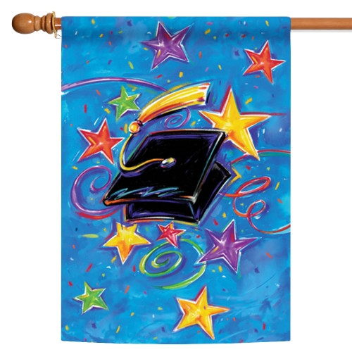Graduation Star Fade Resistant Outdoor House Flag - 40" x 28" - Blue and Black - IMAGE 1