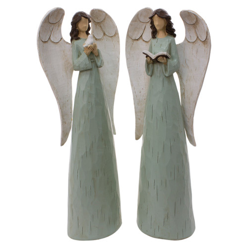 Set of 2 Assorted White, Sage Green And Brown Resin Angels, 15.25" - IMAGE 1