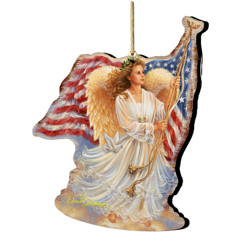 Angel Waving American Flag Christmas Ornaments - 5.5" - Set of 2 - IMAGE 1