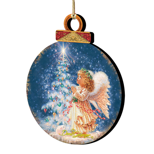 Set of 2 Angel Wish Round Wooden Christmas Ornaments 5.5" - IMAGE 1