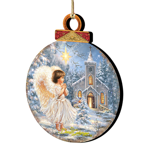 Set of 2 Angel at the Chapel Round Wooden Christmas Ornaments 5.5" - IMAGE 1