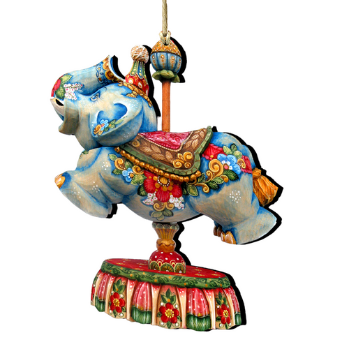 Set of 2 Floral Elephant Carousel Wooden Christmas Ornaments 5.5" - IMAGE 1