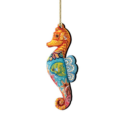 Set of 2 Coastal Seahorse Wooden Christmas Ornaments 5.5" - IMAGE 1